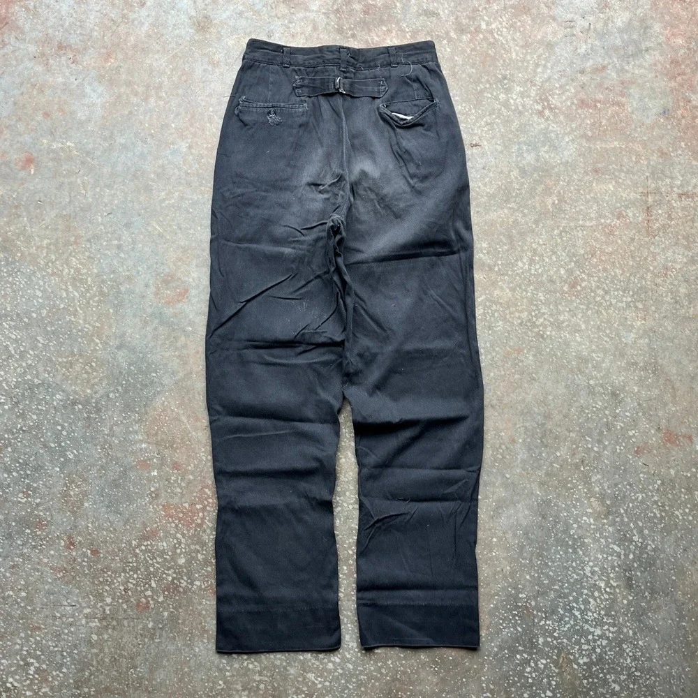 Vintage 50s 60s Black Striped Buckle Back Workwear Pants Talon Zipper 28x29 - Picture 2 of 11